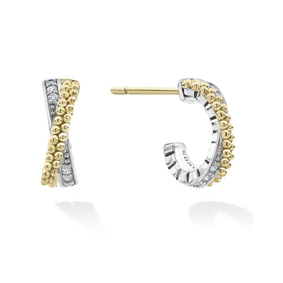 SMALL GOLD CAVIAR X DIAMOND HOOP EARRINGS - Tapper's Jewelry 