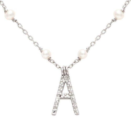 Sterling Silver Diamond and Cultured Pearl  Necklace