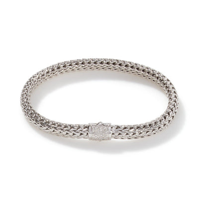 STERLING SILVER WOVEN BRACELT WITH PAVE DIAMOND CLASP - Tapper's Jewelry 
