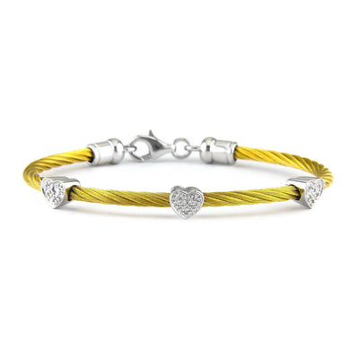 YELLOW STAINLESS STEEL BRACELET WITH DIAMOND HEARTS - Tapper's Jewelry 
