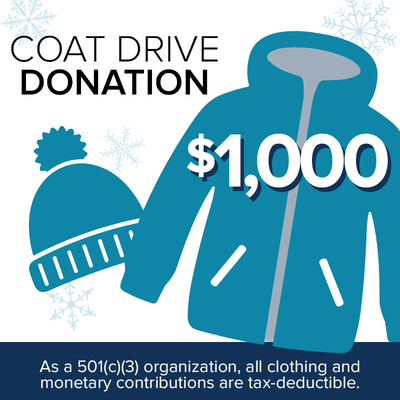$1,000 Donation to Tapper’s Coat Drive
