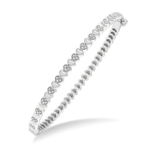 Heart of Hearts Round Diamond Bangle Bracelet in Sterling Silver