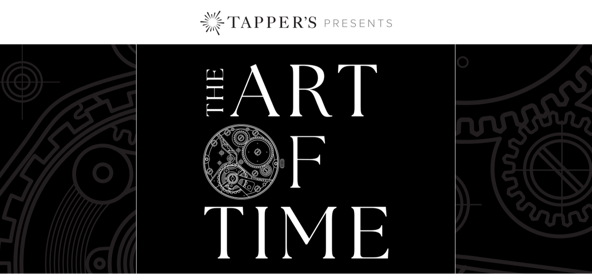 Promotional graphic for 'The Art of Time' by Tappers with mechanical design elements.