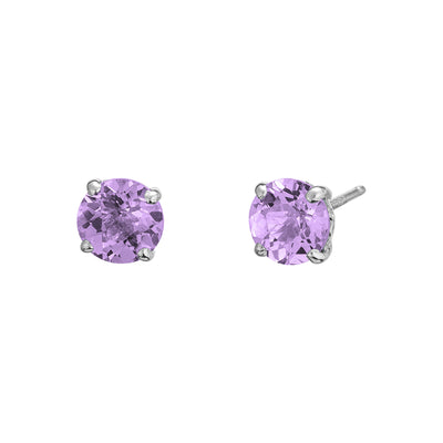 Round Amethyst Stud Earrings in 14K White Gold, 1.52cttw