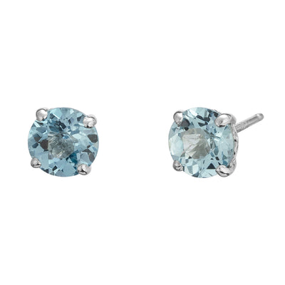Round Blue Topaz Stud Earrings in 14K White Gold, 2.15cttw
