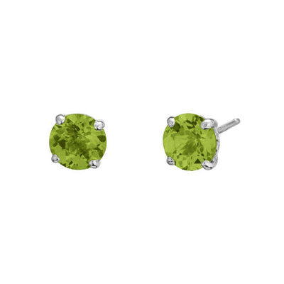 Round Peridot Stud Earrings in 14K White Gold, 1.81cttw