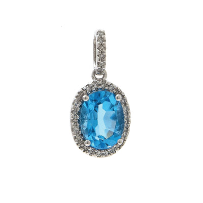 Blue Topaz Pendant with Diamond Accent in 14K White Gold