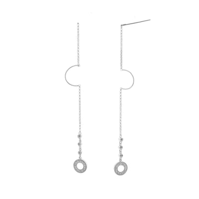 Diamond Long Drop Earrings in 14K White Gold