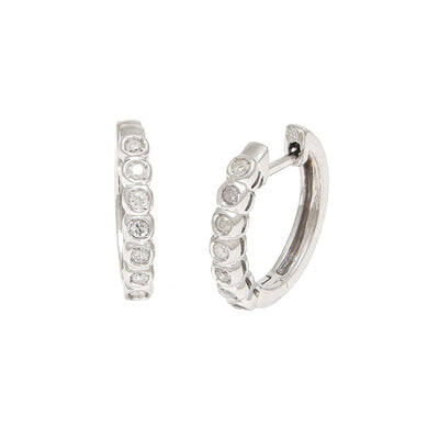 Round Diamond Bezel Huggie Earrings in 14K White Gold, 0.26 cttw