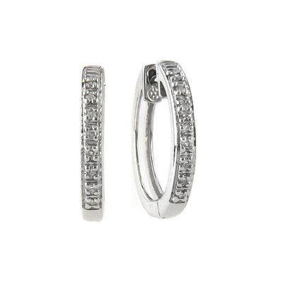 Half Pavé Diamond Huggie Earrings in 14K White Gold, 0.05 cttw