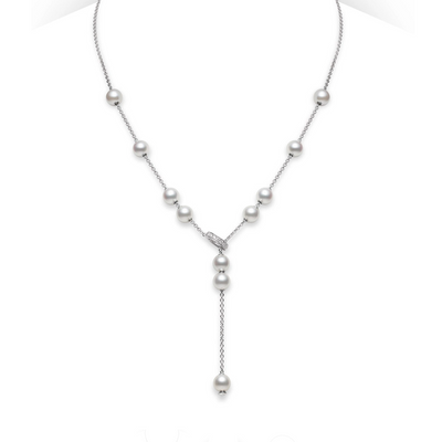 Pearls in Motion Akoya Cultured Pearl and Diamond Necklace in 18K White Gold, 7-7.5MM