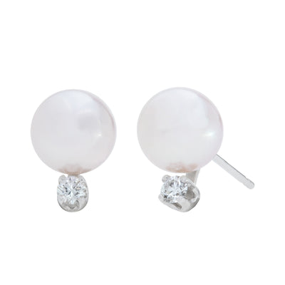 Cultured Pearl and Diamond Button Earrings in 14K White Gold