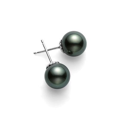 18K White Gold 9mm Black South Sea Pearl Earrings