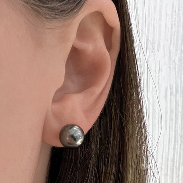 18K White Gold 9mm Black South Sea Pearl Earrings