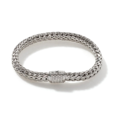 Sterling Silver Woven Chain Diamond Bracelet
