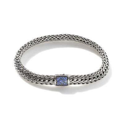 STERLING SILVER HAND WOVEN BRACELET WITH SAPPHIRE CLASP