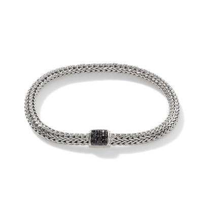 Sterling Silver Hand Woven Chain Black Sapphire Bracelet