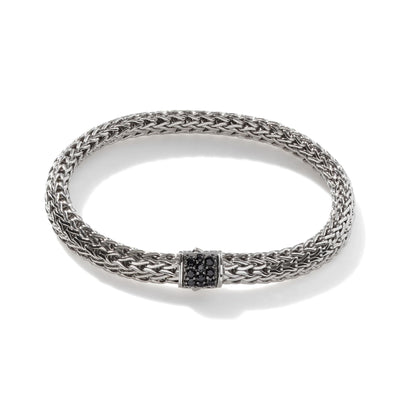Sterling Silver Black Sapphire Woven Chain Bracelet