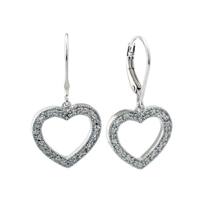 Sterling Silver Diamond heart drop earrings.