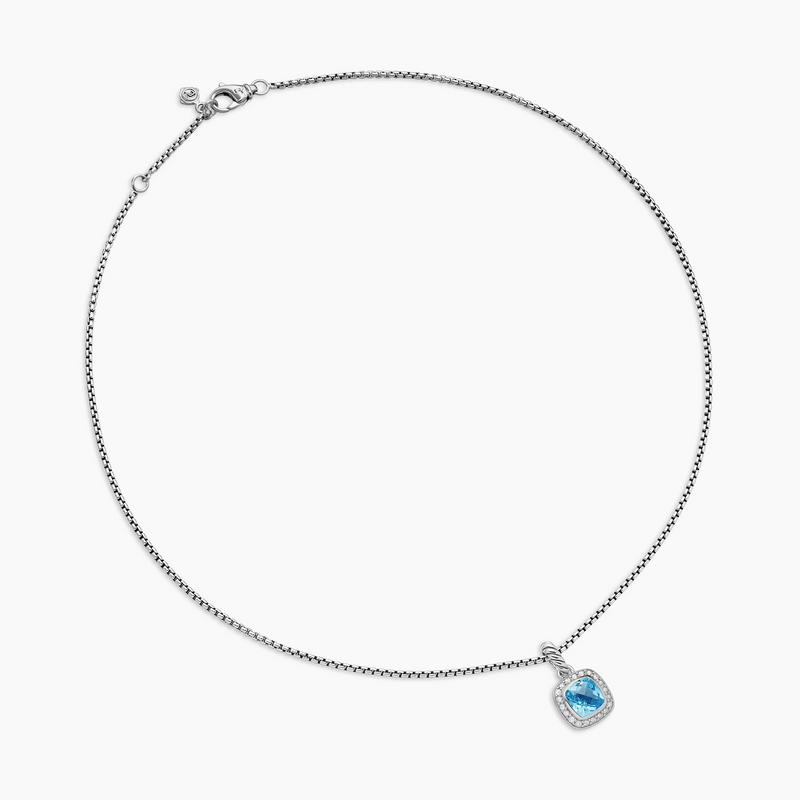 Pendentif David Yurman Albion – Argent 925 – Topaze Bleue Et Diamants – 18mm – Occasion