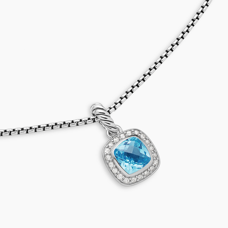 Petite Albion Pendant Necklace in Sterling Silver with Blue Topaz and