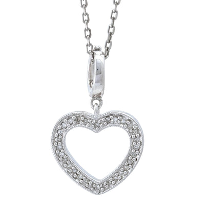 18" Open Heart Diamond PendantNecklace in Sterling Silver