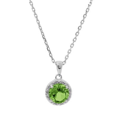 Peridot and Diamond Pendant 18IN Necklace in Sterling Silver