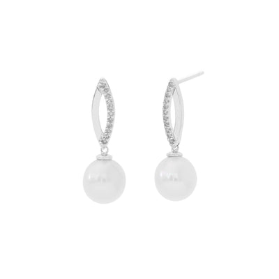 14K White Gold Pearl and Diamond  Earrings