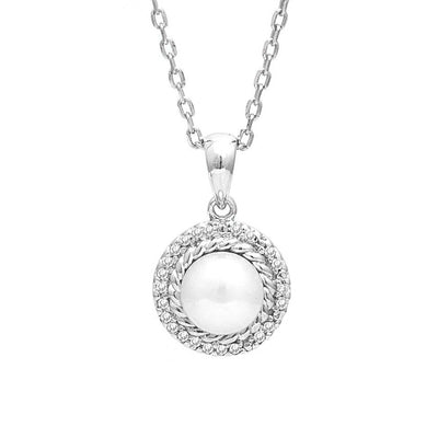 Sterling Silver Diamond and Pearl Necklace