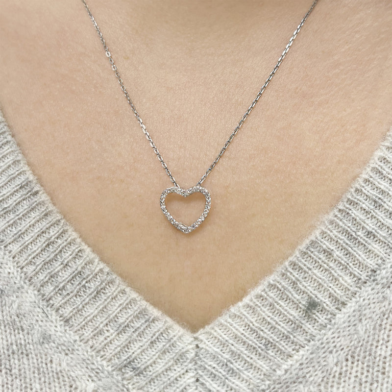 Diamond Open Heart Necklace in Sterling Silver