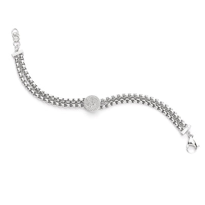 Pavé Diamond Disc Accent Bracelet in Sterling Silver & Stainless Steel, 0.10 cttw