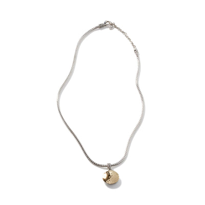 18K Yellow Gold and Sterling Silver Hammered Pendant Necklace