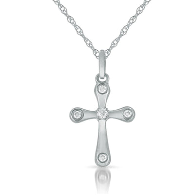 14K White Gold Diamond Cross Necklace