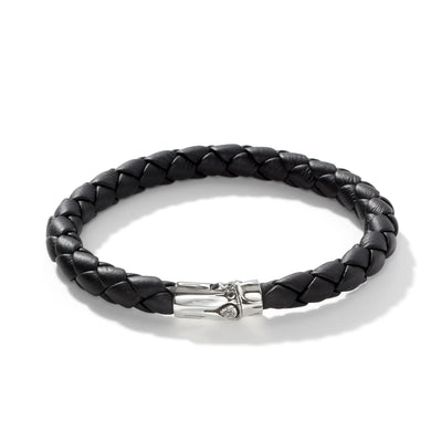 Sterling Silver and Black Leather Braided Bracelet