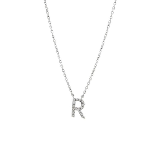 Pavé Diamond Initial "R" Necklace in Sterling Silver, 0.05cttw