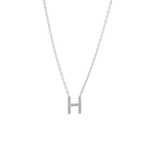 Pavé Diamond Initial "H" Necklace in Sterling Silver, 0.05cttw