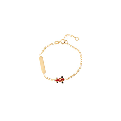 Children's Red Enamel Race Car ID Bracelet in 18K Yellow Gold, 5.5"