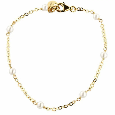 Children's Pearl Station Chain Bracelet in 18K Yellow Gold