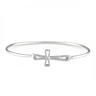 Sterling Silver Diamond Cross Bangle Bracelet