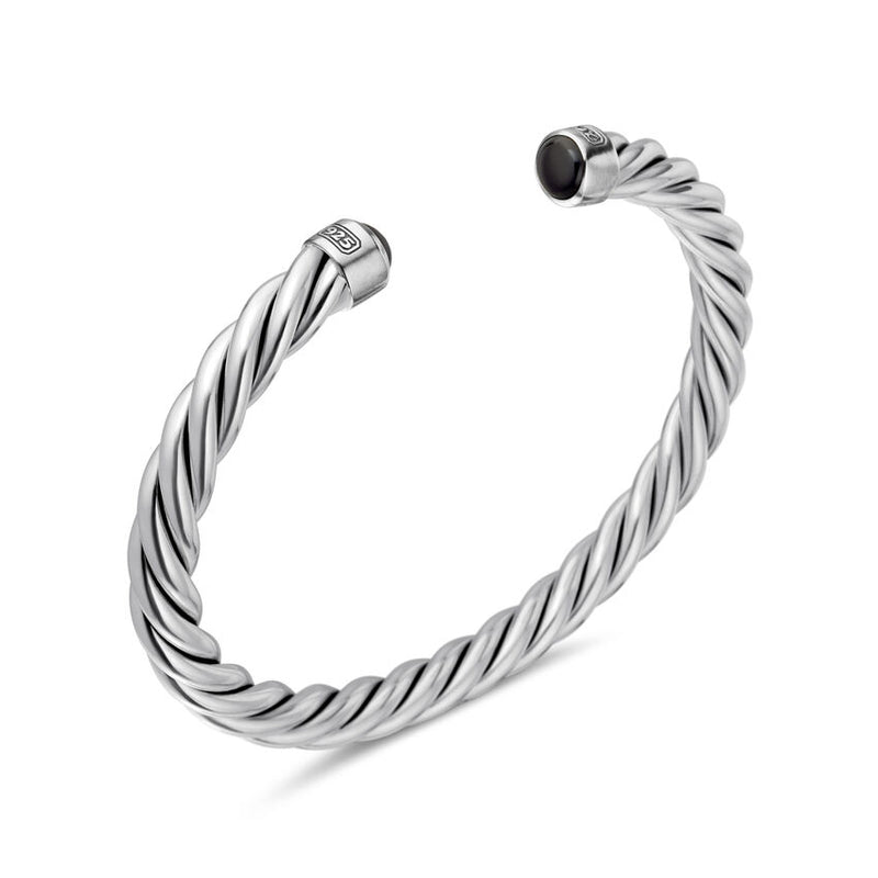CABLE CUFF BRACELET IN STERLING SILVER WITH BLACK ONYX