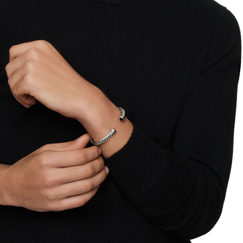 CABLE CUFF BRACELET IN STERLING SILVER WITH BLACK ONYX