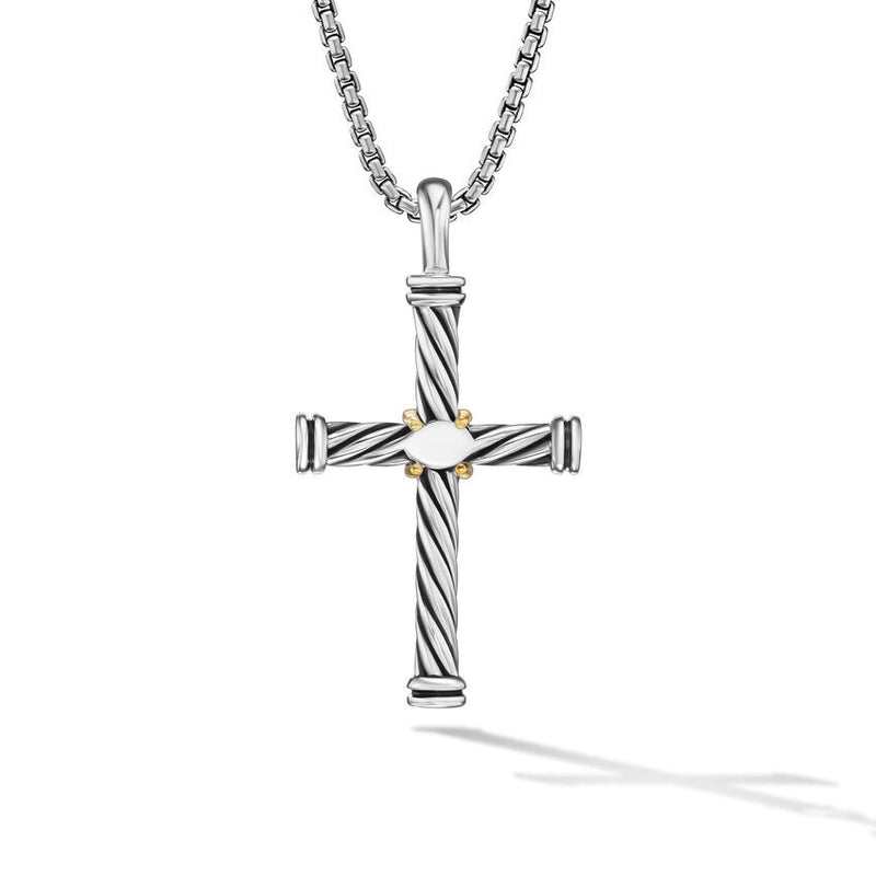 CABLE CROSS PENDANT IN STERLING SILVER WITH 18K YELLOW GOLD