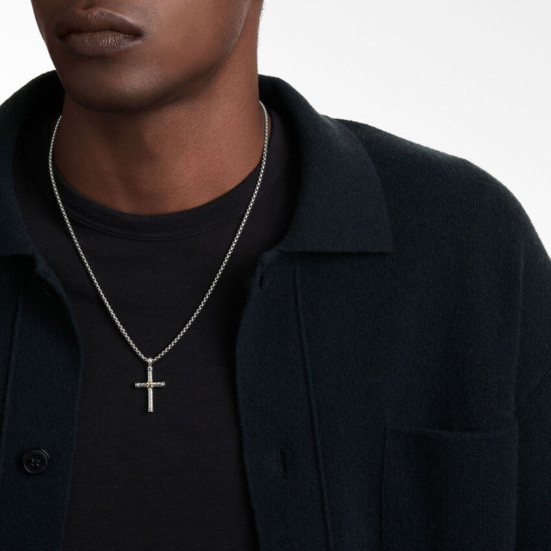CABLE CROSS PENDANT IN STERLING SILVER WITH 18K YELLOW GOLD