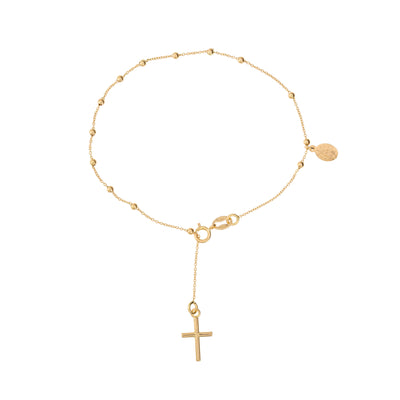 Miraculous Medal Cross Bracelet in 18K Yellow Gold