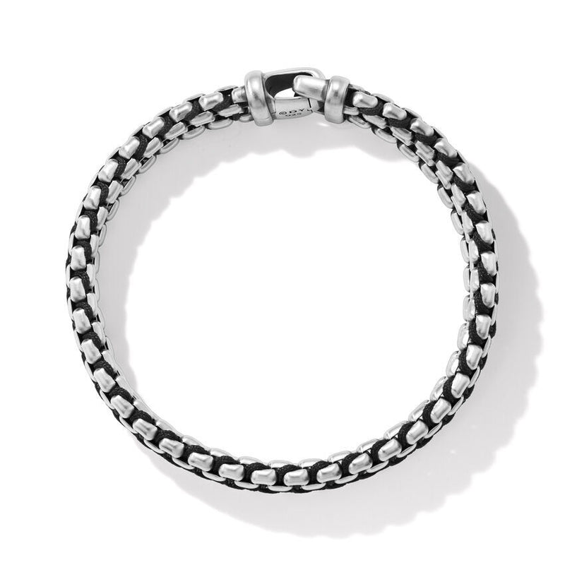 Woven Box Chain Bracelet In Sterling Silver With Black Nylon