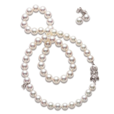 Akoya Cultured Pearl 18 Inch Two-Piece Set in 18K White Gold, 7MM
