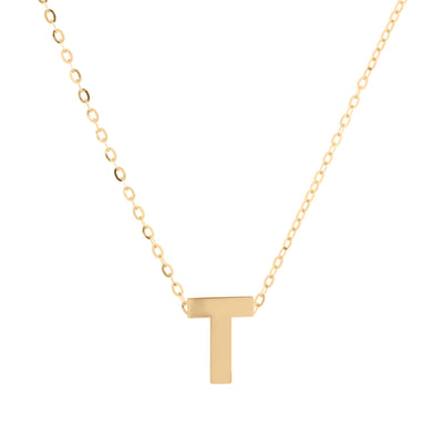 Initial 'T' Necklace in 14K Yellow Gold