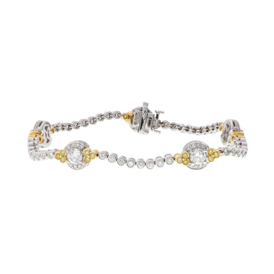 Round Halo-Set Diamond Station Bracelet in 18K Yellow Gold and Palladium