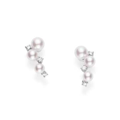 18K White Gold Cultured 4MM Pearl and Diamond  Earrings