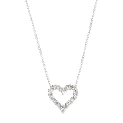 Diamond Open Heart Necklace in 14K White Gold, 027 cttw